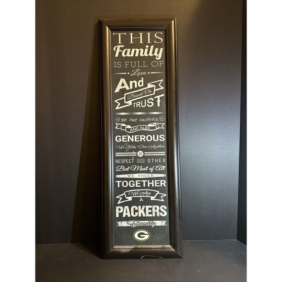 Decorative Green Bay Packers Framed Sign 24” x 8” Family Values - Picture 1 of 8